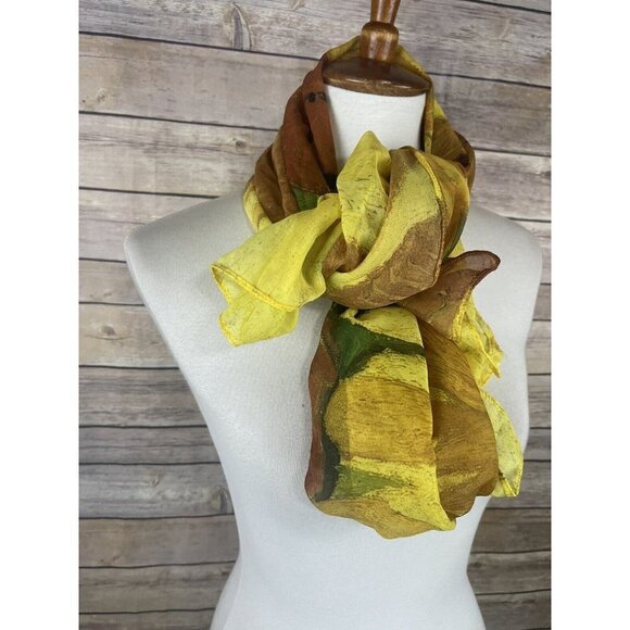 Van Gogh Museum Scarf RARE Sunflowers Yellow Green Boho Lightweight Rectangle - Picture 6 of 10
